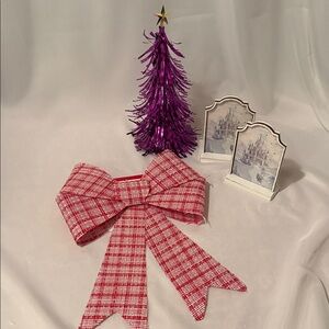 Red Plaid Bow Tree Bow, Purple Christmas Tree, Frosted Fairy Tale Table Decor